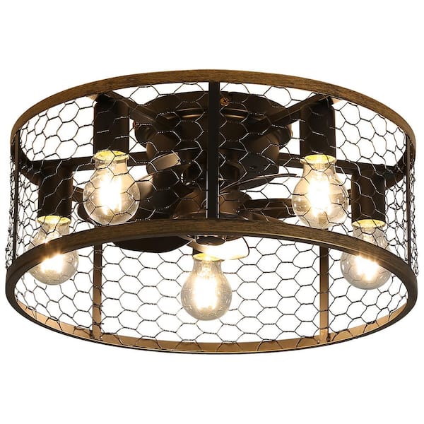 20 in. 5-Light Indoor/Outdoor Black Metal Caged Ceiling Fan with Light Kit and Remote Included