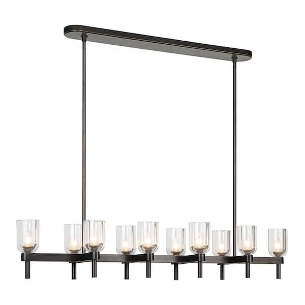 ALORA Lucian 52 in. 10 Light 60-Watt Clear Crystal/Urban Bronze Pendant Light