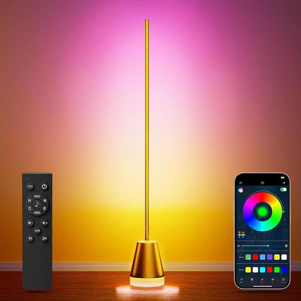 59 in. Gold Smart RGB LED Corner Floor Lamp with APP and Remote