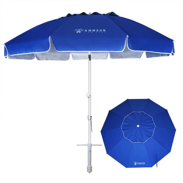 8 ft. Blue Heavy Duty Beach Umbrella, UPF 50+ UV Block, Vented Push Tilt, Sand Anchor, Portable – Patio, Pool