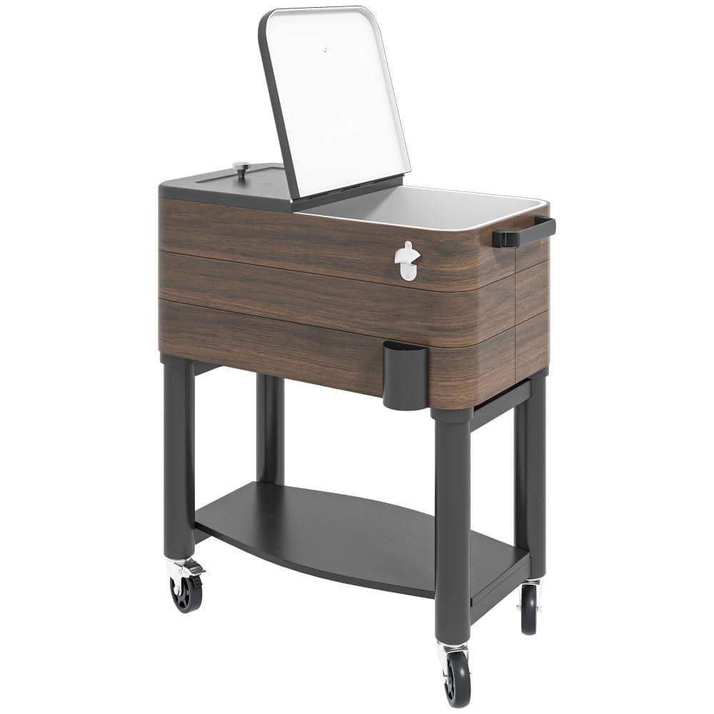 60-Qt Rolling Patio Cooler Cart with Wheels, Steel Ice Chest, Bottle Opener & Bottom Shelf, Brown price history on PriceWatchPro