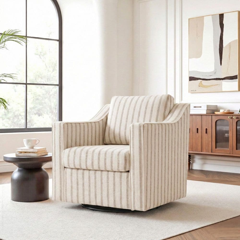 Have a question about Uixe Pinstripe Light Brown Linen Upholstered