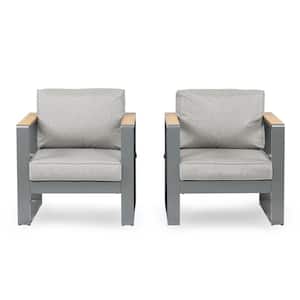 26 in. x 30 in. x 25 in. 2-Piece Aluminum Outdoor Deep Seating Single Sofa Chair Sectional Set with Light Gray Cushion