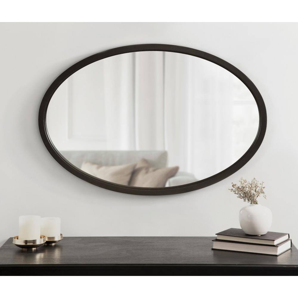 Black Oval Wood Framed Bathroom Vanity Mirror