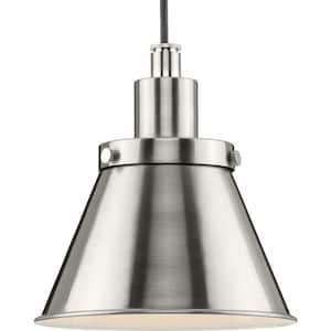 Hinton Collection 8-1/4 in. 1-Light Brushed Nickel Pendant with Metal Shade