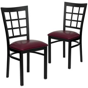 Burgundy Vinyl Seat/Black Metal Frame Restaurant Chairs (Set of 2)