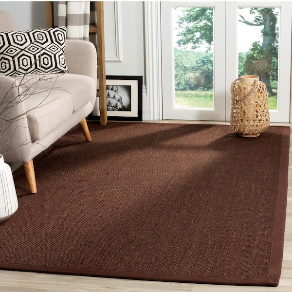 Natural Fiber Chocolate/Dark Brown 9 ft. x 12 ft. Border Area Rug