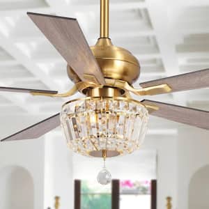 Shena 52 in. Downrod 5-Blade Gold Ceiling Fan with Remote Control and Light Kit
