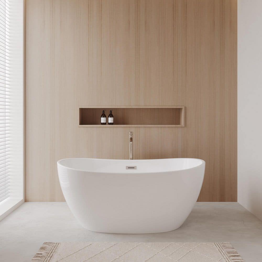 Rebecca 55 in. x 30 in. Soaking Bathtub with Center Drain in White with Brushed Nickel Trim price history on PriceWatchPro
