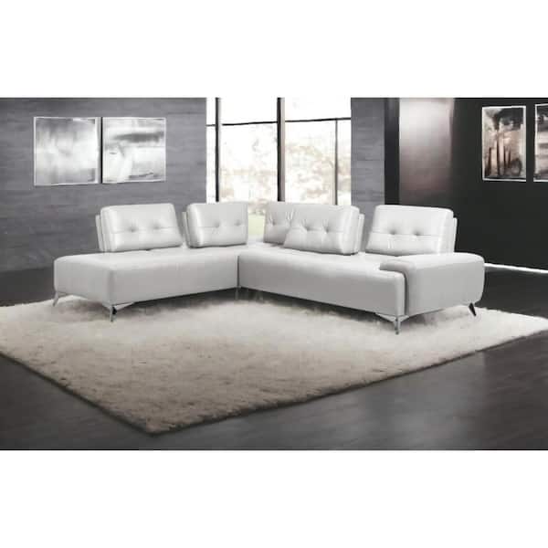 HomeRoots 125 in. Square Arm 2-piece Leather L-Shaped Sectional Sofa in. White