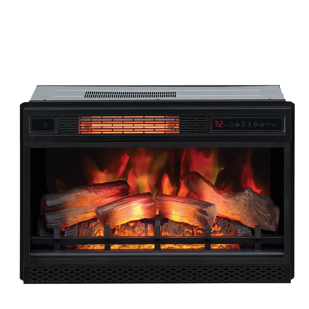 Black 26-Inch Electric Fireplace Insert with 3D Flame Effect