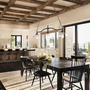 Linear Bronze Rustic Chandelier, 3-Light Barn Black Pendant Industrial Dining Room Chandelier with Clear Glass Shades