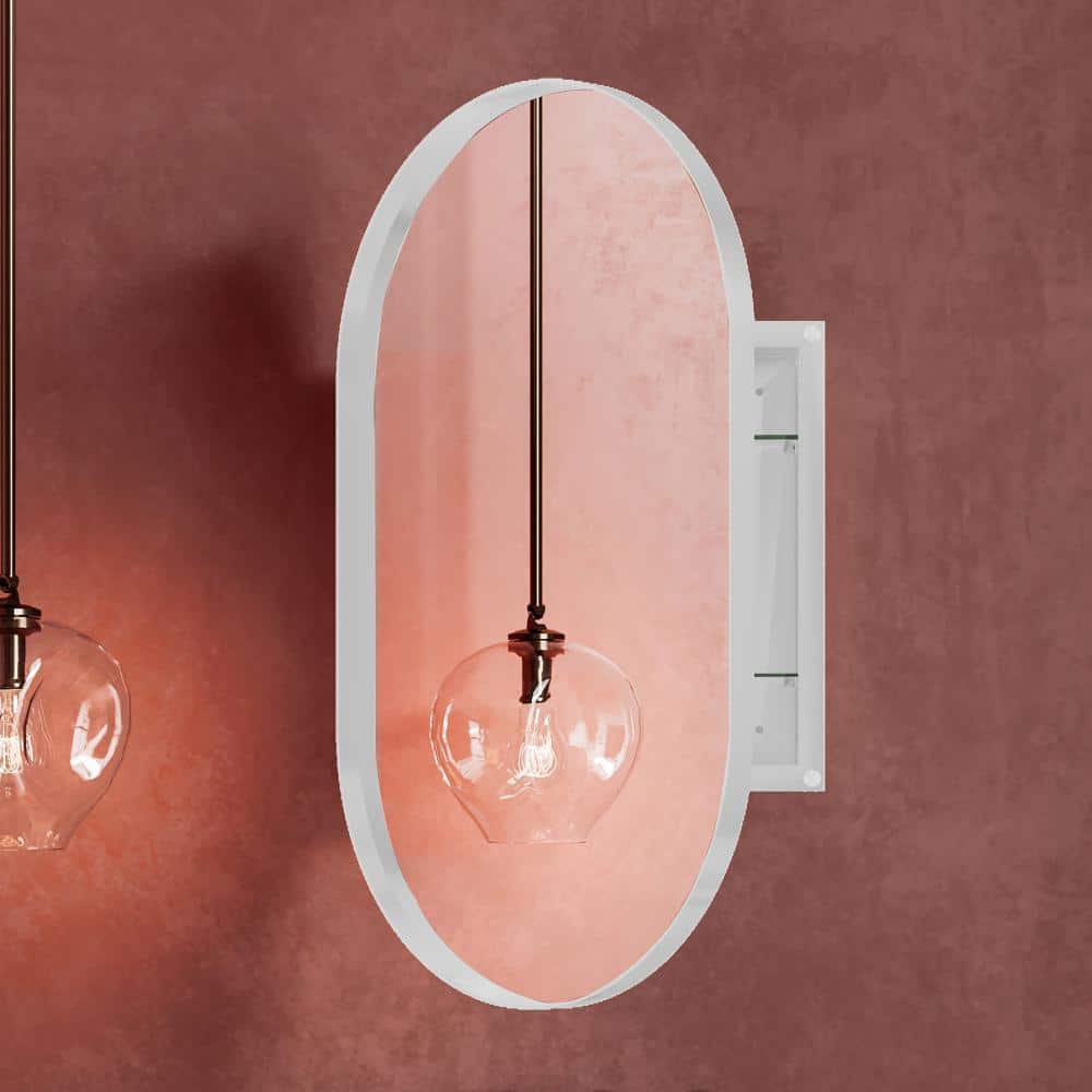 Inch Oval Recessed Medicine Cabinet Metal Framed Bathroom Wall Cabinet with Mirror and Adjustable Shelves price history on PriceWatchPro