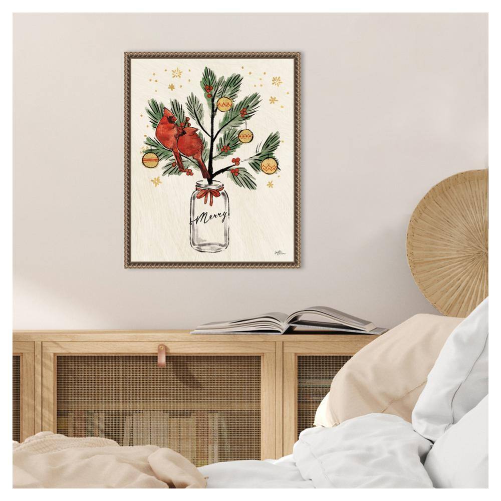 Festive Christmas Lovebirds Framed Canvas Wall Art, 16 x 20