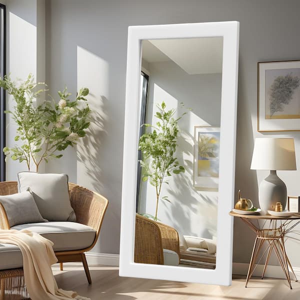30 in. W x 65 in. H Classic Large White Rectangular Wood Frame Bathroom Vanity Wall Mirror / Full Body Mirro