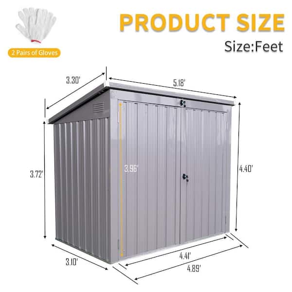 Gray 5 ft. W x 3 ft. D Metal Garbage Bin Shed 2 Trash Cans Outdoor