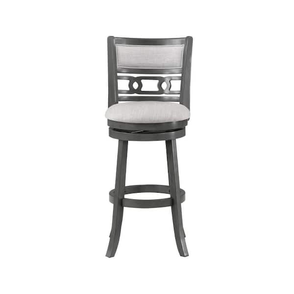 Benjara Matt Mist Gray Wooden Counter Stool with Swivel Cushioned Seat and Backrest