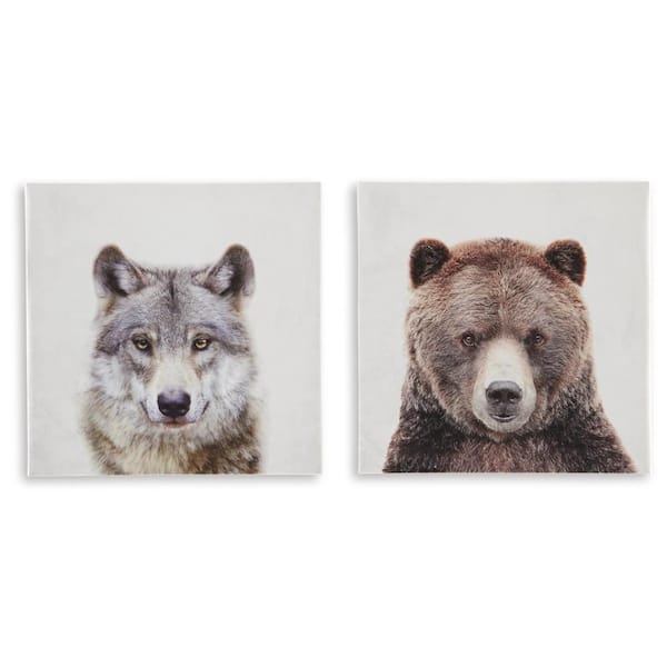 Signature DESIGN BY ASHLEY Albert 2-Piece Unframed Wolf and Bear Art Print 14 in. x 14 in.