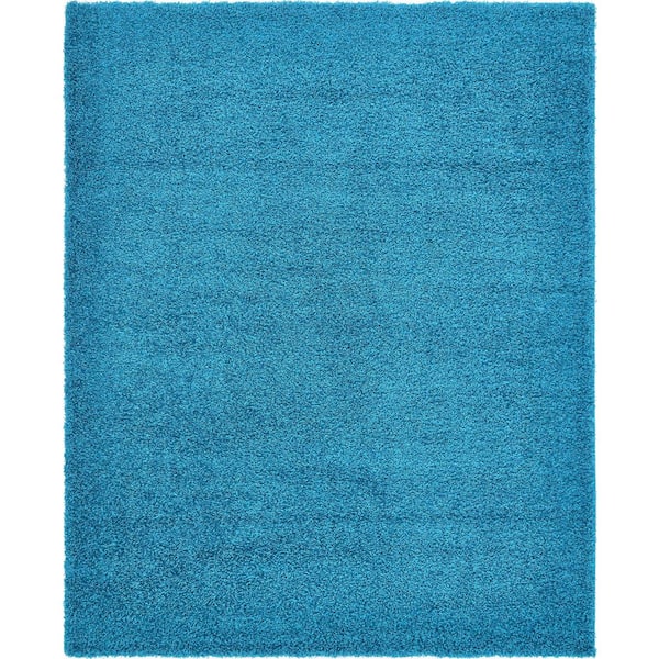 Unique Loom Solid Shag Turquoise 8 ft. x 10 ft. Area Rug