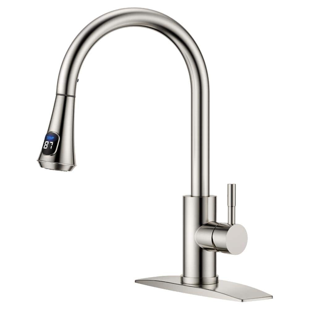 Single Handle Pull Down Sprayer Kitchen Faucet with LED Temperature Display in Brushed Nickel price history on PriceWatchPro