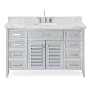 Kensington 55 in. W x 22 in. D x 36 in. H Freestanding Bath Vanity in Grey with White Marble Top