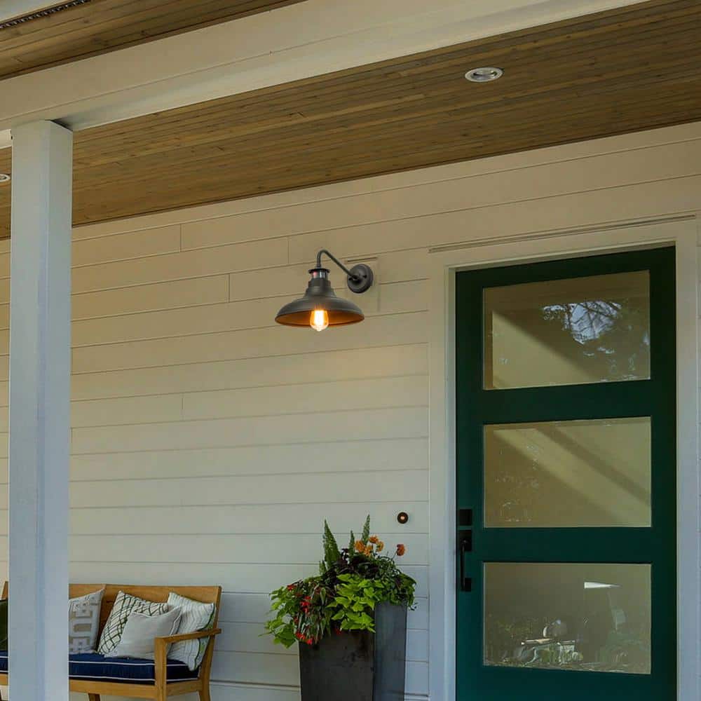 Matte Black Gooseneck Outdoor Wall Light with Motion Sensor, 2-Pack