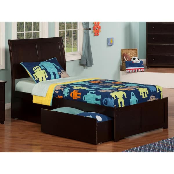 AFI Portland Espresso Twin Solid Wood Storage Platform Bed with Flat Panel Foot Board and 2 Bed Drawers