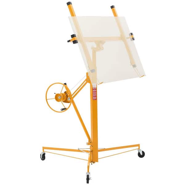 11 ft. Drywall Lift, 150 lbs. Heavy-Duty Panel Hoist with Lockable Wheels and Telescoping Arm, for Ceiling Use, Yellow