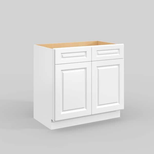 36 in. W x 21 in. D x 34.5 in. H in Traditional White Plywood Ready to Assemble Floor Vanity Sink Base Kitchen Cabinet