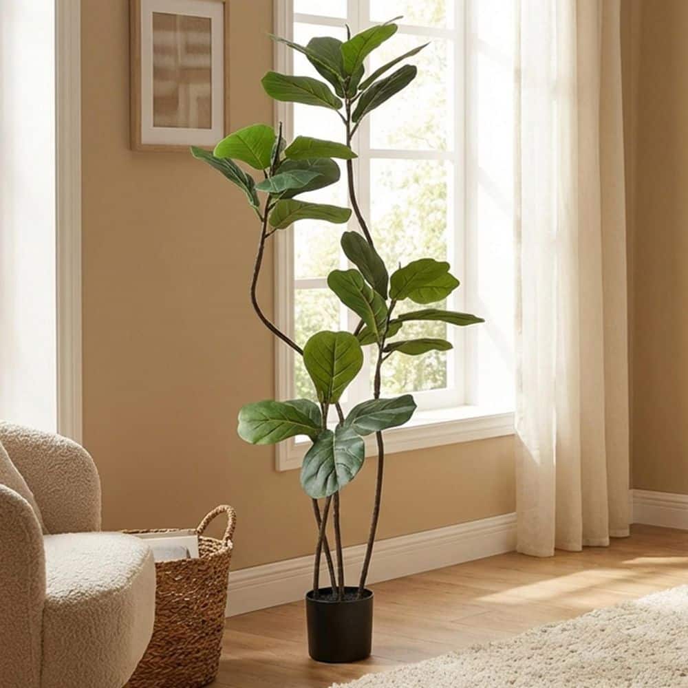 XRAMFY Faux 5.3 ft. Artificial Fiddle Leaf Fig Tree in Pot for