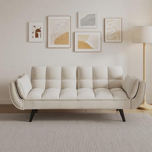 74 in.Beige Polyester Twin Size Sofa Bed with 2-Pillows