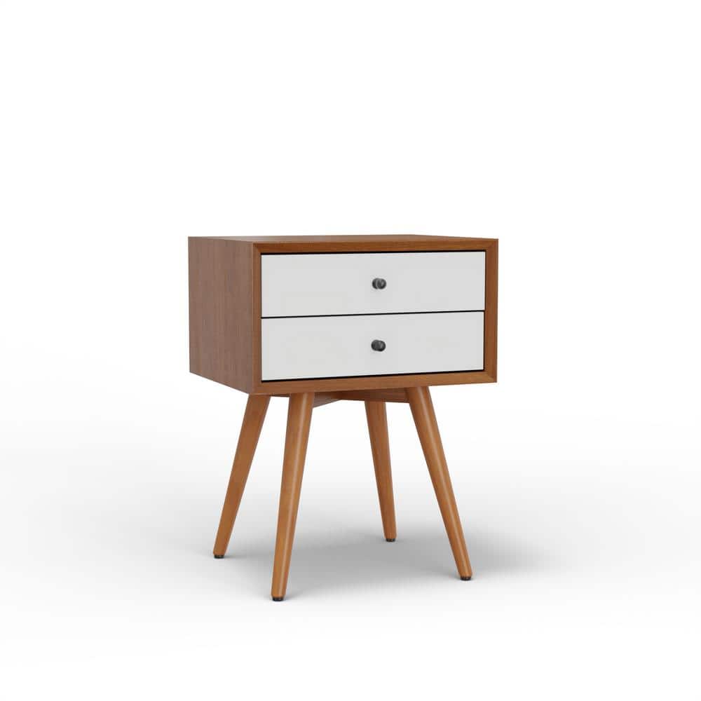Flynn 19.5 in. W Acorn/White Rectangle Wood Top End Table with Drawers, Sol