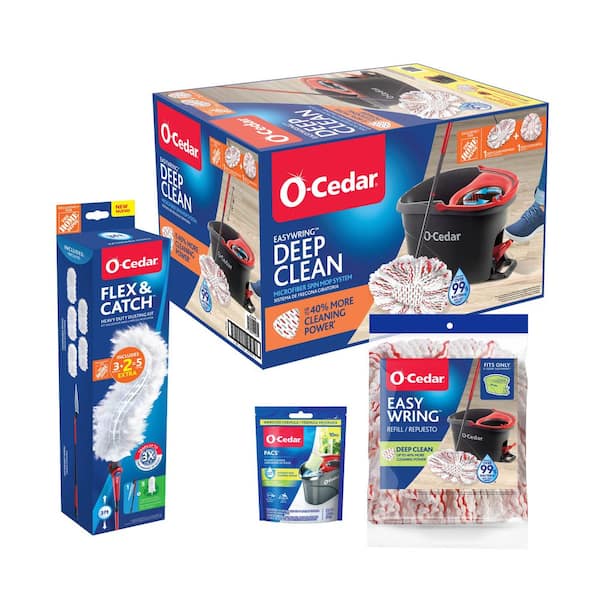 EasyWring DeepClean w/ Bucket System + Microfiber Spin Mop Refill, Flex & Catch Dusting Kit, PACS Floor Cleaner