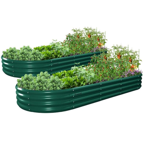 Unbranded 2 Pcs 96 in. L x 36 in. W x 18 in. H Rust-Resistant Oval Green Outdoor Metal Planter Box Raised Garden Beds