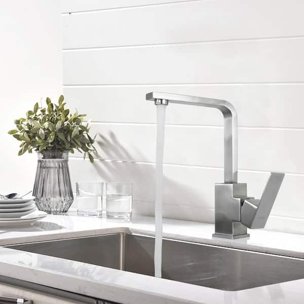 Single Handle Deck Mount Stainless Steel Bar Faucet with Water Supply Line in Brushed Nickel