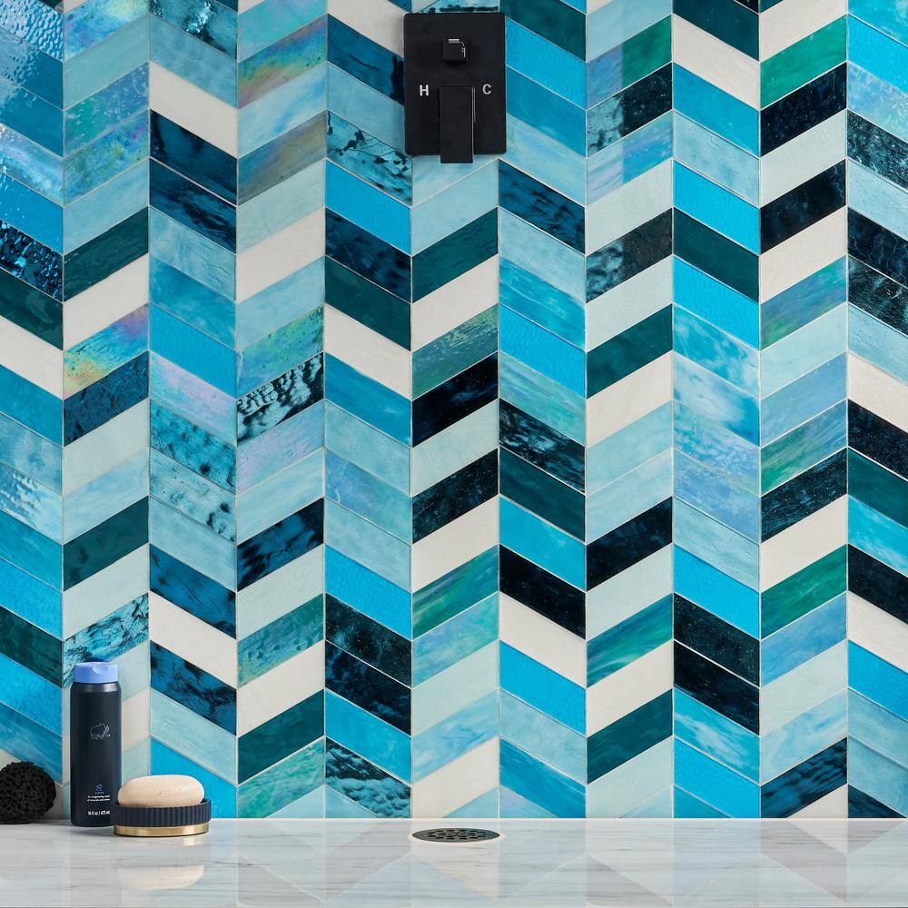 Elizabeth Sutton Blue Glass Chevron Mosaic Tile