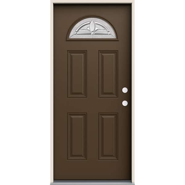 JELD-WEN 36 in. x 80 in. Left-Hand Fan Lite Decorative Glass Blakely Dark Chocolate Fiberglass Prehung Front Door
