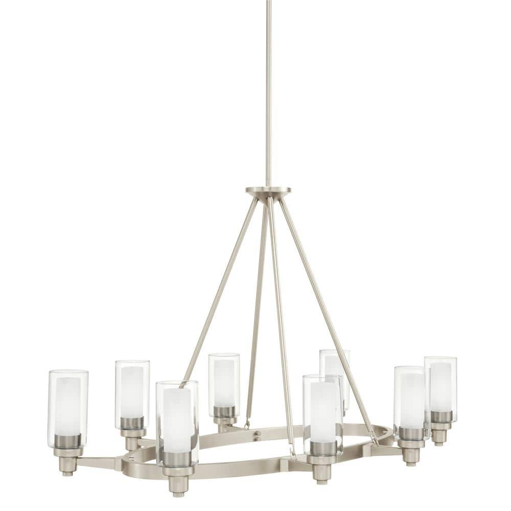 Elegant Brushed Nickel Oval Chandelier with Satin Etched Glass