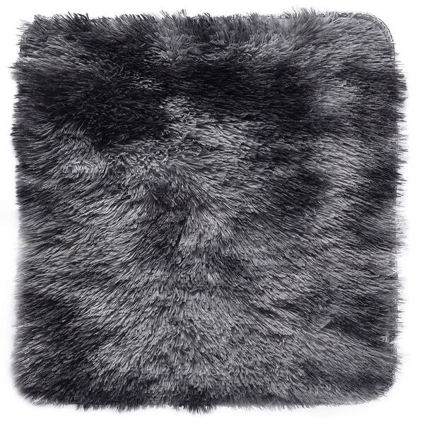 Latepis Plush Shag Dark Grey 5 ft. x 5 ft. Solid Polyester Square Area Rug