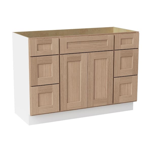 48 in. W x 21 in. D x 34.5 in. H Ready to Assemble Solid Wood Shaker Bath Vanity Combo Cabinet in Oak