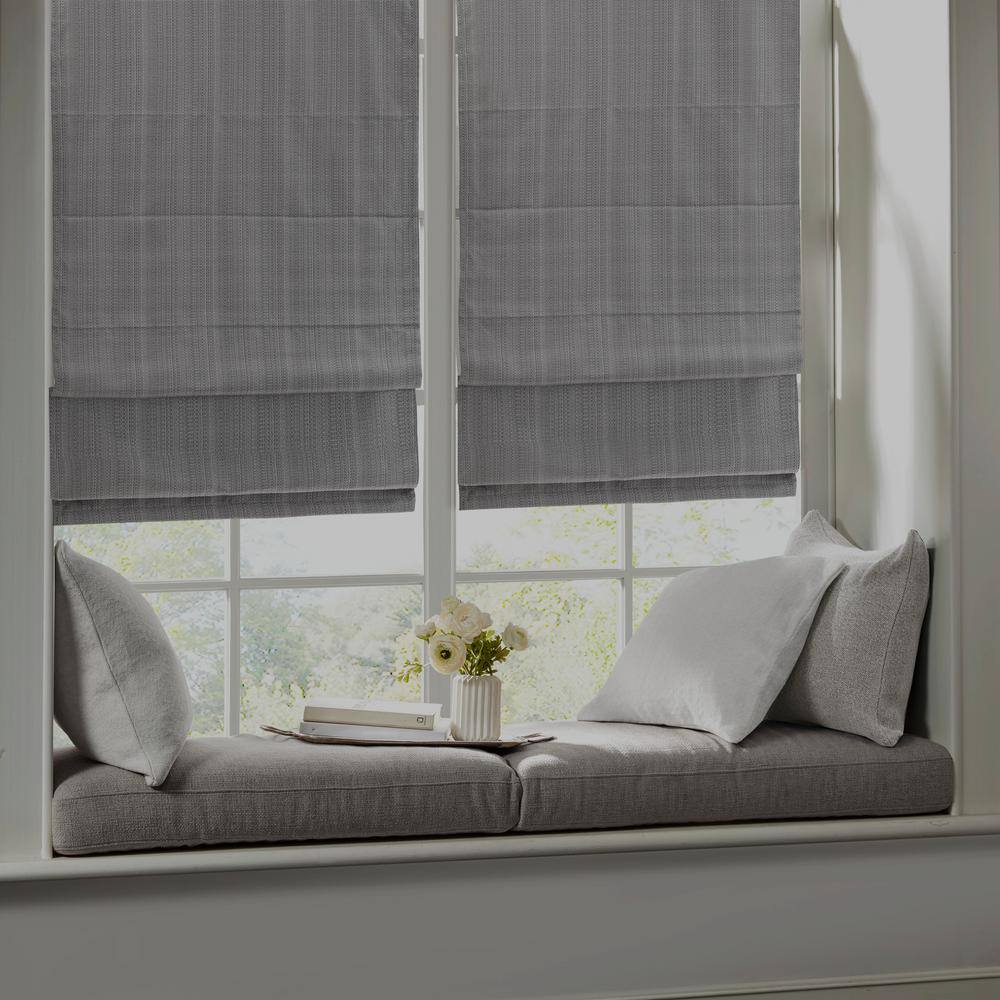 Gray Basketweave Cordless Blackout Roman Shade