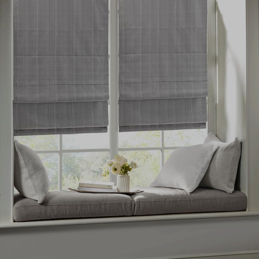 Gray Woven Fabric Cordless Blackout Roman Shade