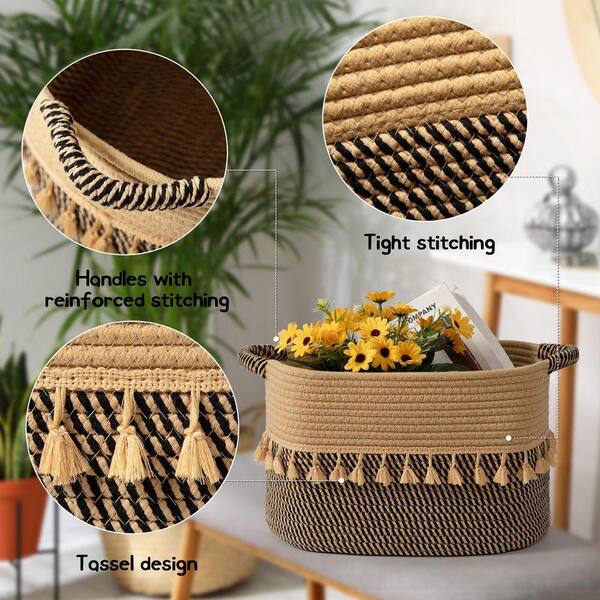 Black 14.96 in. x 8.66 in. Cotton Decorative Basket Set of 3