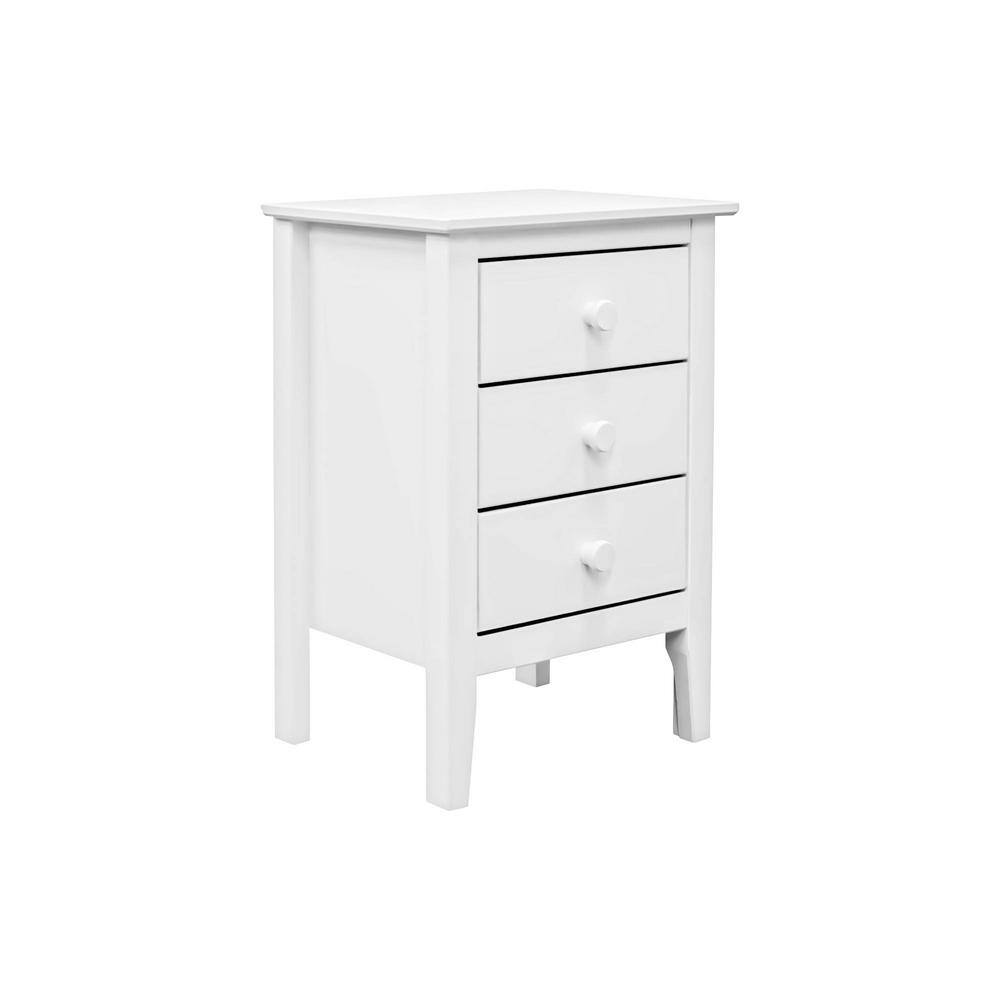 Sustainable Solid Pine 3-Drawer White Nightstand