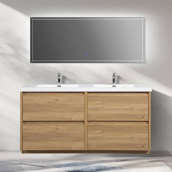 MT 72 in. W x 19.6 in. D Freestanding Double Bath Vanity in Mature Oak with White Resin Double Sink Vanity Top