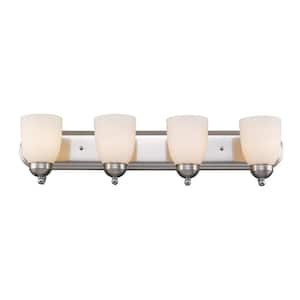 Clayton 30 in. 4-Light Brushed Nickel Bathroom Vanity Light Fixture with Frosted Glass Shades