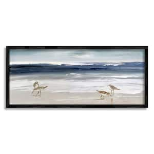 Sandpipers Grazing Sea Shore Design by Sally Swatland Framed Nature Art Print 30 in. x 13 in.