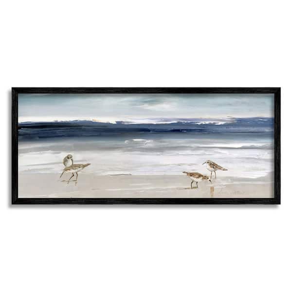 The Stupell Home Decor Collection Sandpipers Grazing Sea Shore Design by Sally Swatland Framed Nature Art Print 30 in. x 13 in.