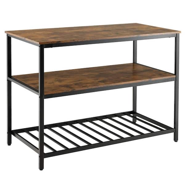 Dropship Kitchen Island With 3 Shelves, 47.2 Inches Kitchen Shelf With  Large Worktop, Stable Steel Structure, Industrial, Easy To Assemble, Rustic  Brown And Black, 47.2'' X 23.6''w X 35.4''h to Sell Online