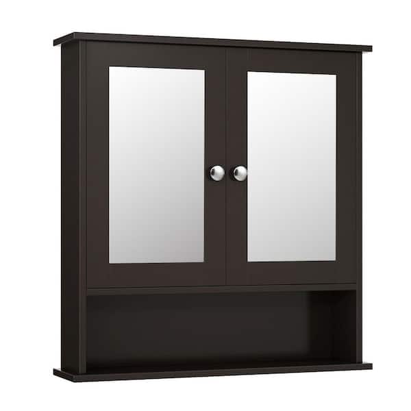 FORCLOVER 22 in. W x 23 in. H Rectangular Medicine Cabinet with Mirror Double Door Wall-Mounted and Storage Shelf in Brown